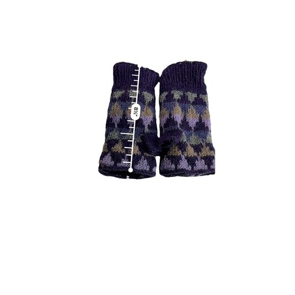 feelgoodz Jaya Bloom wool knit half mitten gloves hand Purple Gray Triangles - Picture 6 of 7